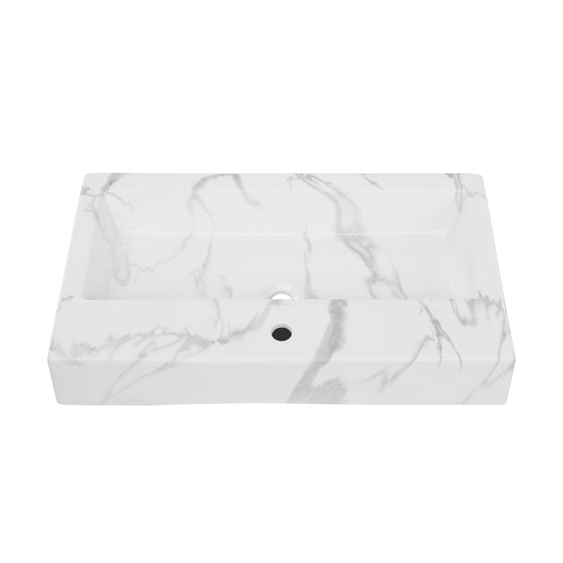 Swiss Madison Voltaire White Marble Ceramic Rectangular Vessel Bathroom